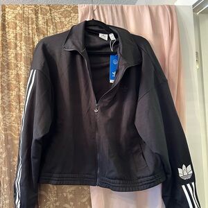 Adidas Black Bomber Jacket with Signature Stripes